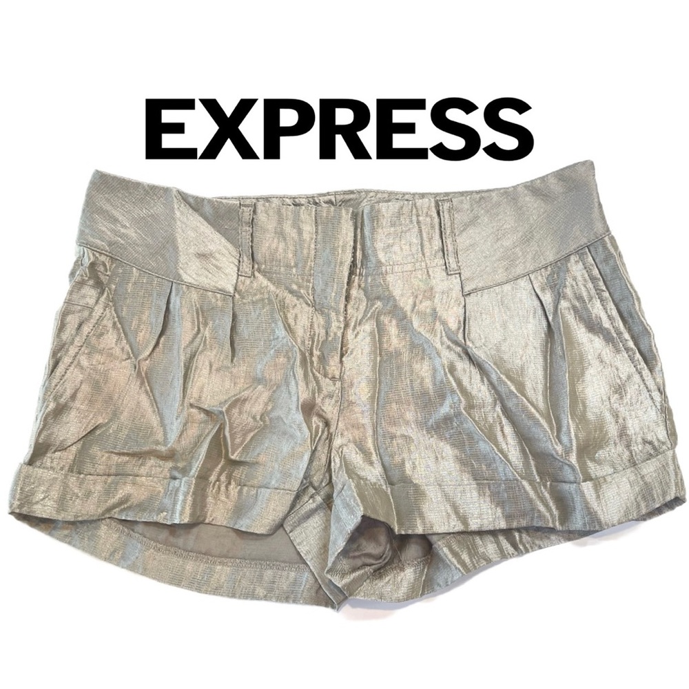 Express Pleated Cuffed Dress Shorts in Silver Shimmer - Size Ladies’ 6